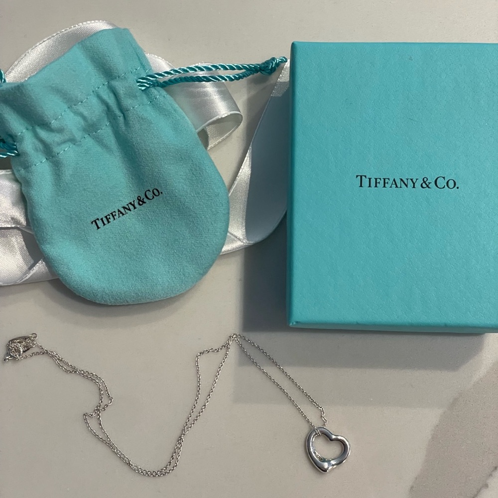 TIFFANY & CO. Elsa Peretti Open Heart Pendant 16mm in Silver 925 with 18” chain.